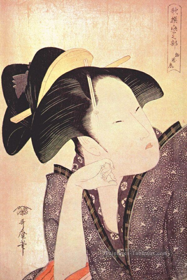pensive Love Kitagawa Utamaro ukiyo e Bijin GA Peintures à l'huile